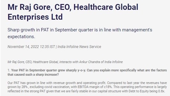 Mr Raj Gore, CEO, Healthcare Global Enterprises Ltd