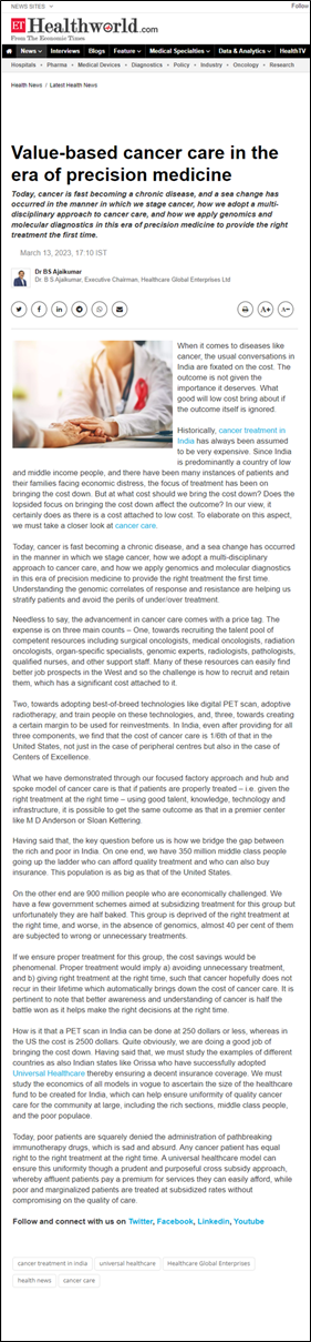 Value-based cancer care in the era of precision medicine