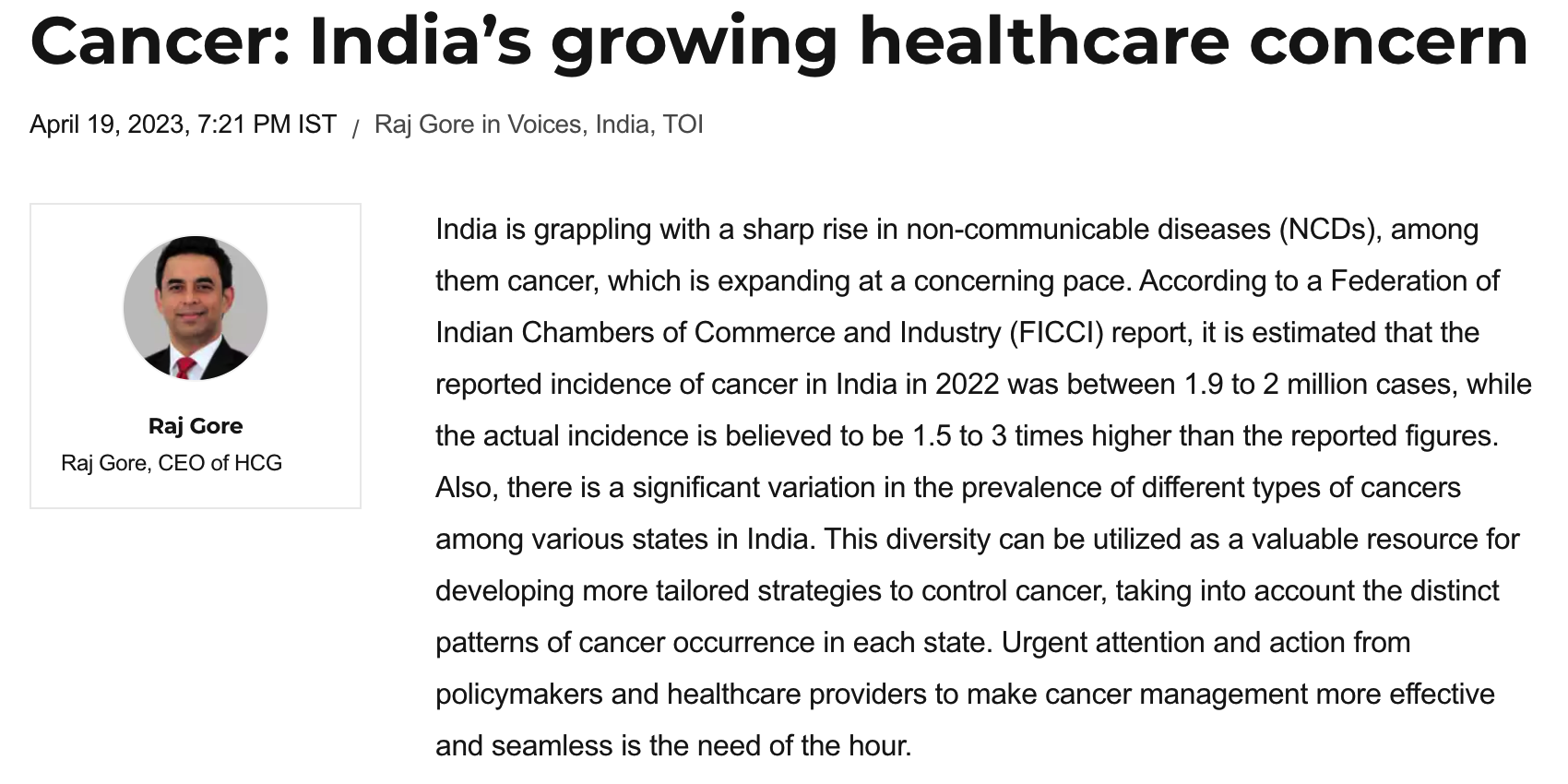 Cancer: India’s growing healthcare concern